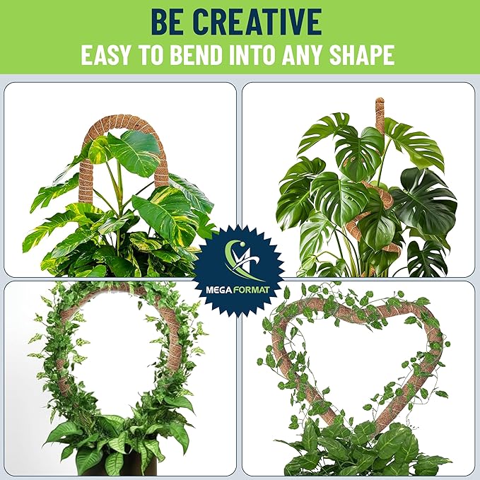 Moss Poles for Climbing Plants – Bendable Stake for Indoor Plants 28 Inch (2 Pack), Monstera Support, Moss Stick, Climbing Plant Support