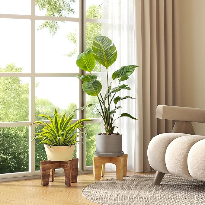 Plant Stands Indoor Outdoor, Plant Risers for Inside Pots Sturdy Short Plants Holder, Flower Pot Stand for Indoor Plants, Small Single Floor Plant Bamboo Display Stand (Brown 12“)