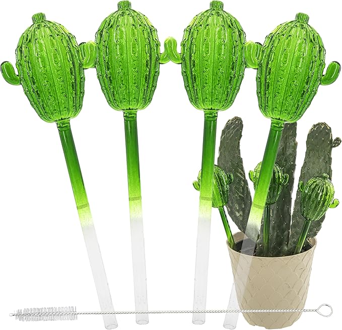 5 STAR SUPER DEALS Aqua Glass Plant Watering Globes Automatic Self Watering Plant Insert Spike Orbs - Indoor Outdoor Plant Drip Irrigation - for Flowers, Herbs, Houseplants (Cactus Globes, 4, Units)