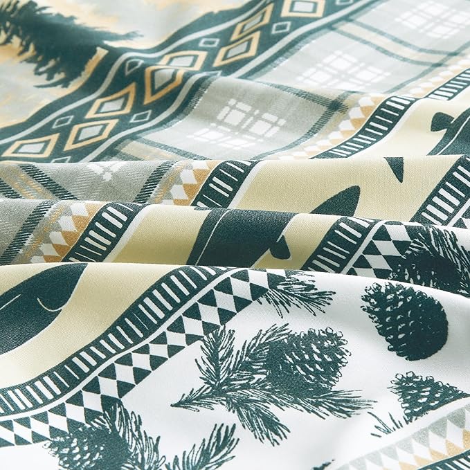 Chezmoi Collection Meadow 3-Piece Cabin Lodge Comforter Set - Multicolor Pine Tree Fish Deer Explorer Mountain Printed Microfiber Bedding, Queen