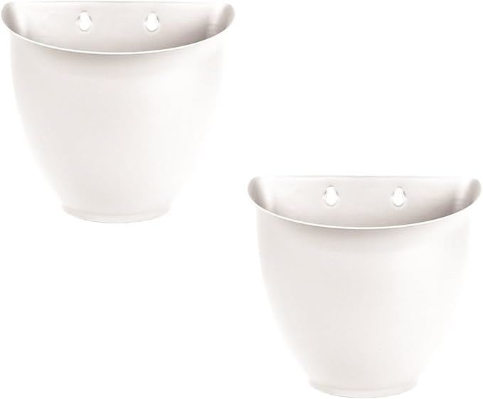 The HC Companies 8 Inch Garden Wall Planter - Plastic Hanging Plant Pot for Indoor Outdoor Flowers, Herbs, White (Pack of 2)