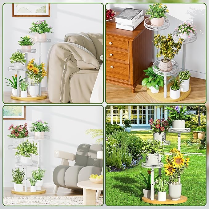 White Stand Plants, 3-Tier Metal Plant Stands for Outdoor Indoor Plants,Heavy Duty Flower Pot Stands for Multiple Plants,Decoration Display Racks for Patio Garden -WhiteFlower