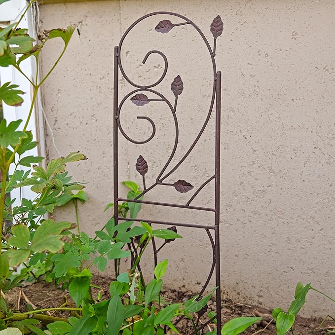 Sunnydaze 32-Inch Rustic Plant Design Outdoor Garden Trellis - Metal Wire Plant Support Trellis for Climbing Plants - Brown - Set of 2
