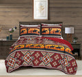 Chezmoi Collection Rodeo 3-Piece Southwestern Sunset Cowboys Quilt Set Full - Multicolor Red Orange Black White Printed Microfiber Lightweight Bedspread Set for All Season