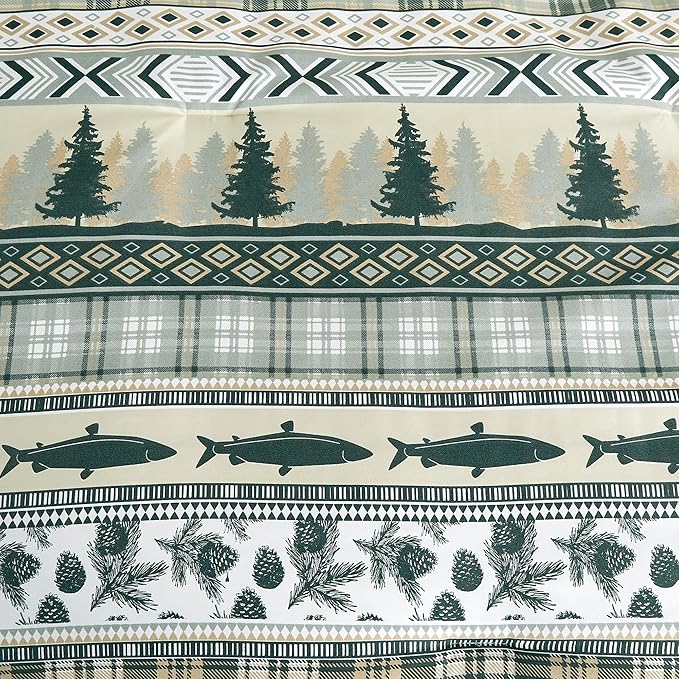 Chezmoi Collection Ridge 7-Piece Northwest Cabin Lodge Bed in a Bag California King Comforter Set - Multicolor Pine Tree Fish Deer Printed Microfiber Bedding Set