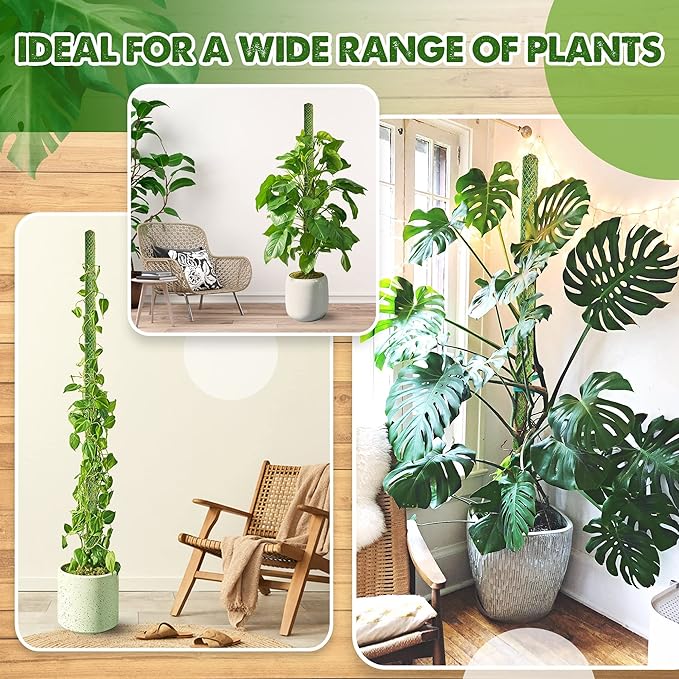 DUSPRO Bulk Pack 10Pcs 22'' Green Stackable Mesh Moss Pole for Plants, Extendable Plant Pole, Natural Forest Moss Pole Monstera Plant Support, Moss Stick for Climbing Plants, Indoor Plant Stakes