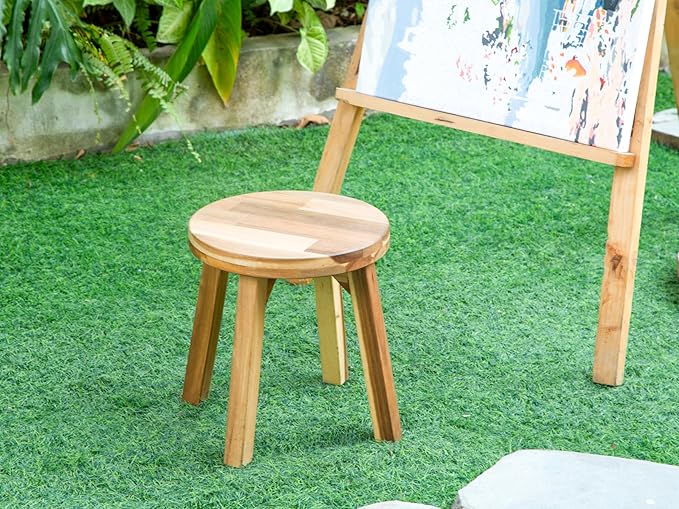 ARROWSTONE Round Stool Acacia Wood, 12" Height, 11" Round Top, Backless, Easy Assembly, Natural Wax Finish, Wooden Stool for Plant, Dining Room, Living Room, Garden, Makeup