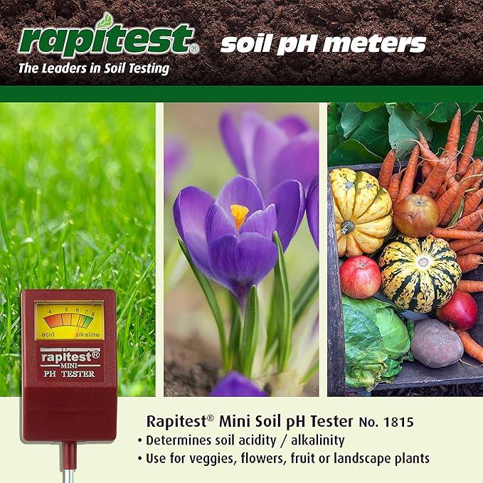 Rapitest Soil pH Tester for testing soil pH quickly and accurately. Test fruits, flowers, vegetables and lawns