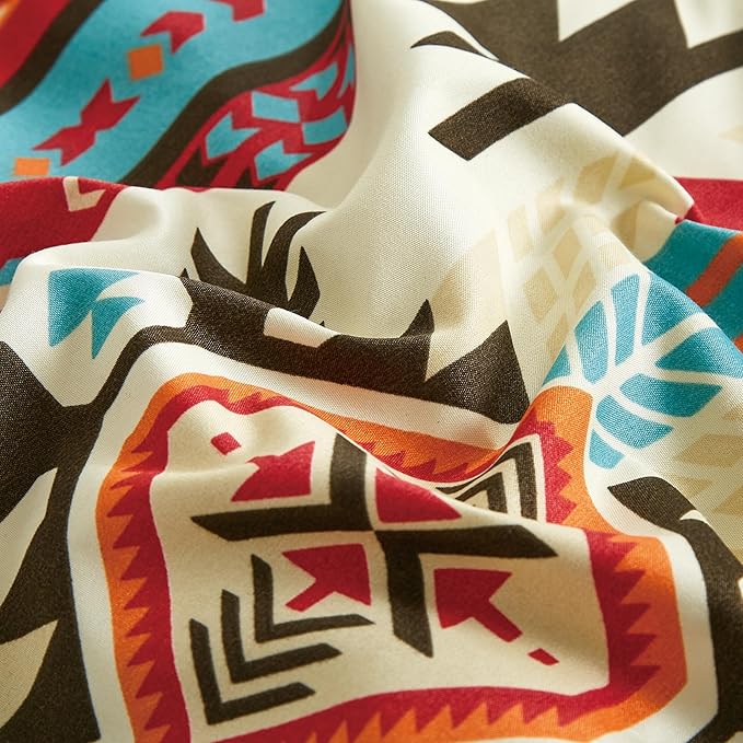 Chezmoi Collection Tona 2-Piece Southwestern Geometric Motif Comforter Set - Multicolor Red Brown Blue Cream Printed Washed Microfiber Bedding, Twin