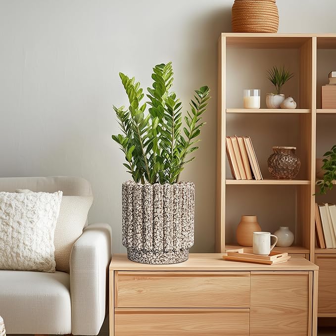 Ceramicfor Ceramic Plant Pots - 7.6 Inch Ceramic Planters with Drainage Hole, Fluted Round Planter for Indoor Plants, Decorative Flower Pots Outdoor, Desk Decor, Garden Gifts, Leopard Print White