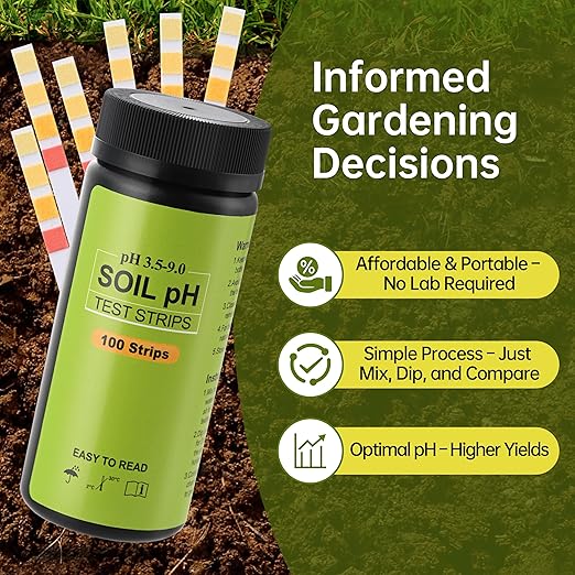 AAwipes Soil pH Test Kit (3.5-9 Range) 100 Strips Soil pH Tester for Acidity and Alkalinity of Garden Yard Lawn Grass Flower Vegetable Compost Nutrients Plants (J01-100)