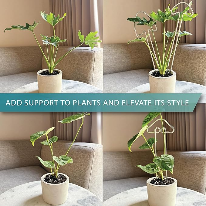 Small Metal Trellis for Indoor Plants Metal Plant Stake for Climbing House Plants Plant Support for Potted Plants Orchids, Monstera, Pothos, Ivy, Hoya Set of 4 Mushrooms (Simply Silver)