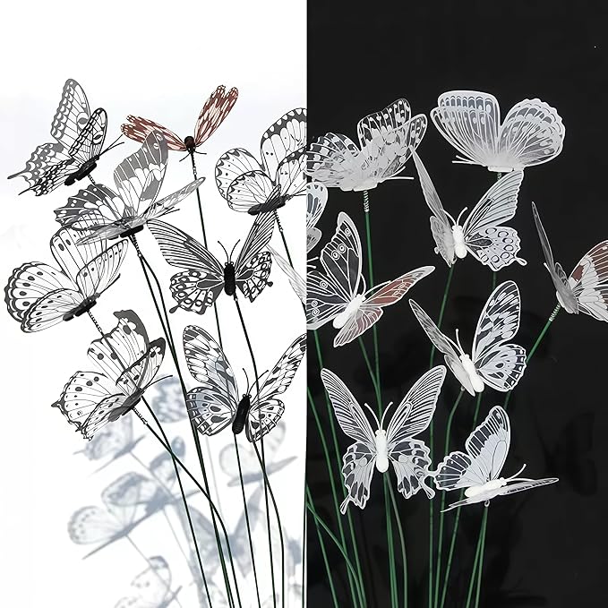 3D Butterfly Stakes,20PCS Butterfly Garden Stake Decor for Flower Bouquet Outdoor Indoor Yard Art Patio Plant Pot Flower Bed Home Décor,Butterfly Plant Stakes with Bendable Stick(Black&White)