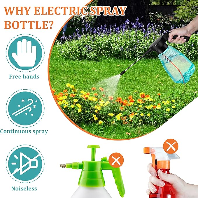 Electric Spray Bottle Plant Mister for Indoor Outdoor Plants, 0.5 Gallon Automatic Watering Can Rechargeable Battery Powered Sprayer with Adjustable Spout for Gardening, Cleaning(Green Style)