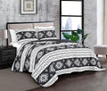 Chezmoi Collection Indie 3-Piece Southwestern Aztec Quilt Set - Black White Geometric Symbols Printed Microfiber Lightweight Quilted Bedspread Set, Queen (100" x 95")