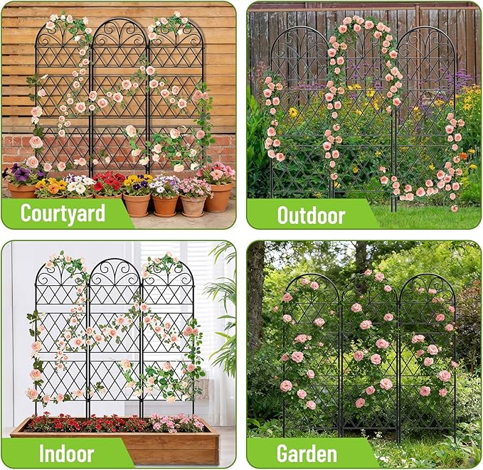 Garden Trellis for Climbing Plants, 3 Pack 38" Wx 64.6" H Rustproof Flower Trellis with Black Coating, Outdoor Climbing Rose Trellis Cucumbers Support for Courtyards Lawns (Diamond-Shaped Grid)
