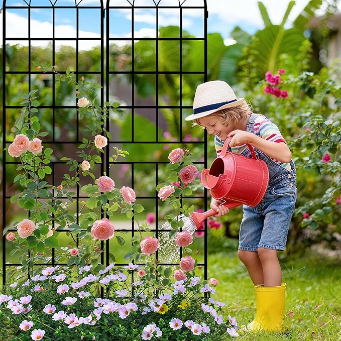 LZRS 2 Pack 83x20in Rustic Iron Arch Decoration Garden Trellis with Black Metal Coating – Perfect for Supporting Climbing Plants Outdoor, Roses, Vines, Flowers, and Vegetables.