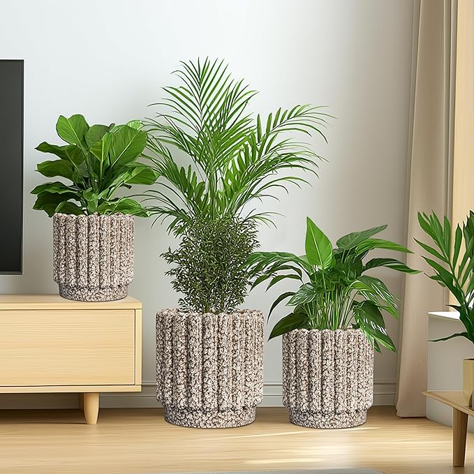 Ceramicfor Ceramic Plant Pots - 7.6 Inch Ceramic Planters with Drainage Hole, Fluted Round Planter for Indoor Plants, Decorative Flower Pots Outdoor, Desk Decor, Garden Gifts, Leopard Print White
