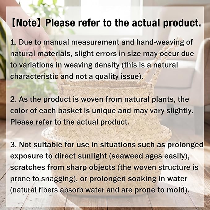 Qunclay 4 Pcs Woven Seagrass Baskets Belly Basket Folding Boho Natural Plant Pot with Handles Round Decorative Wicker Large Indoor Planter for Home Outdoor Tree Planters Decor (M,8.46''dx8.66''h)