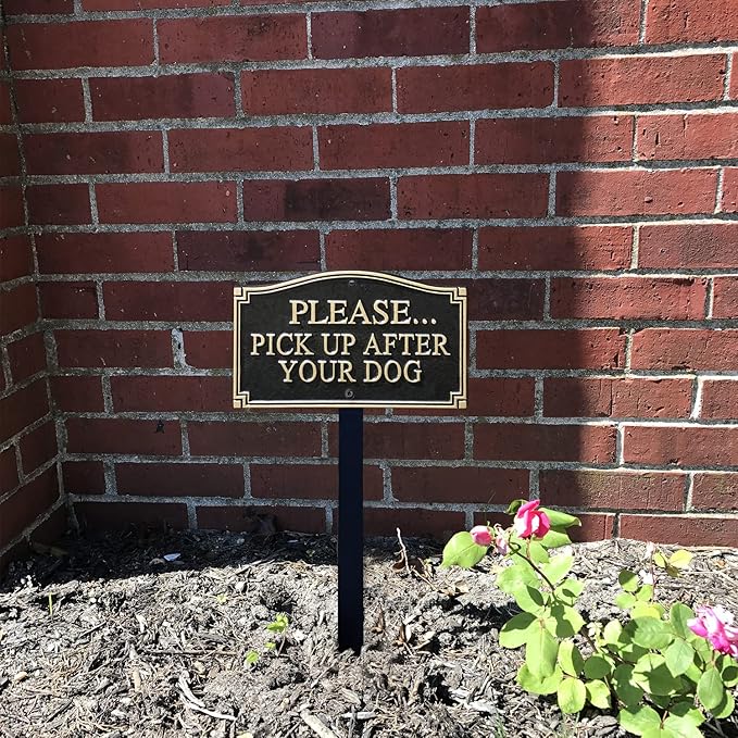 SmartSign Please Pick Up After Your Dog -Yard Sign | 5.75" x 9.5" Aluminum Garden Statement Plaque with 18" Black Premium/Designer Lawn Sign with Stake, Made in USA