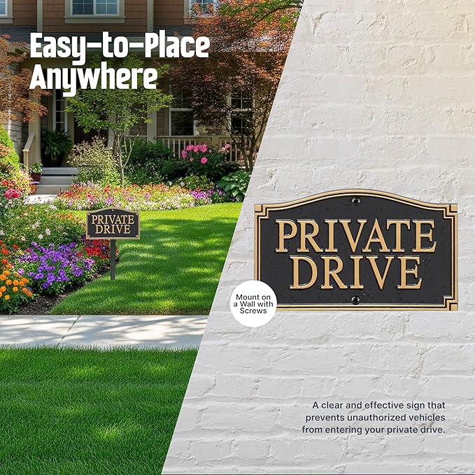 SmartSign “Private Drive” GardenBoss Statement Plaque | 5.75" x 9.5" Aluminum Plaque with 18" Black Lawn Stake, Made in USA