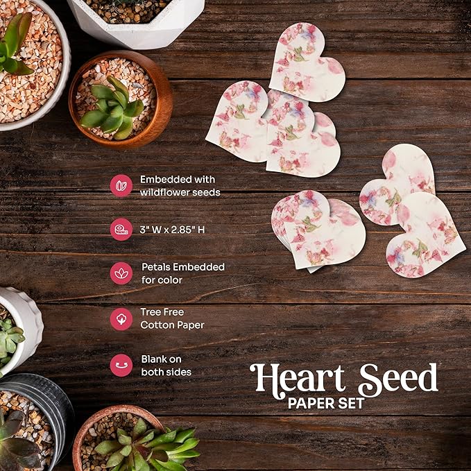 Pink Heart Gift Tags with Wildflower Seeds - 24pcs Writable Gift Wrap Tags for Baby Showers, Mother's Day Present, Party Favors, DIY Crafts, & Earth Day Decorations
