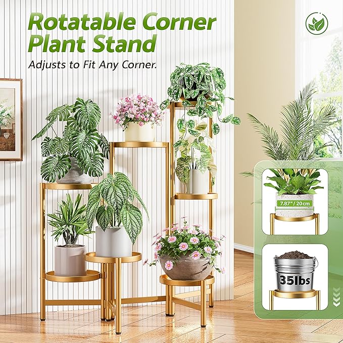 Patio Plant Stand, 7 Tiered Plant Stand Indoor for Multiple Large Planter, Tall Heavy Duty Adjustable Folding Rack with Rustproof 7.9 Inch Wide Tray, Folding Plant Shelf for Corner - GoldDisk