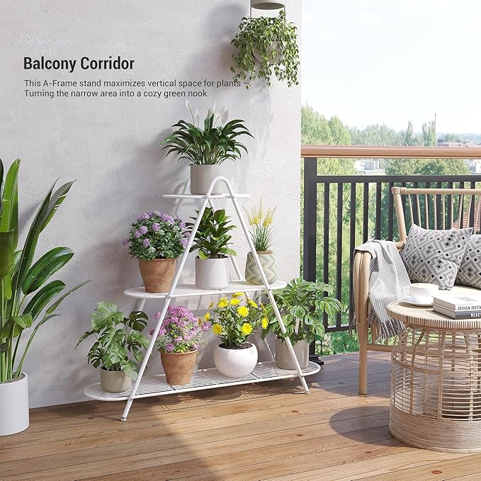 3-Tier Plant Stand Metal Plant Rack Shelf Heavy Duty Indoor Outdoor Shoe Shelf Rack for Flower Pots Holder Ladder Multi-Purpose Storage Organizer for Living Room Patio Garden Entryway Balcony (White)