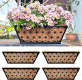 LaLaGreen Window Boxes Planter for Outdoor Plants (4 Pack, 16 Inch) Black Metal Rectangular Flower Pot Wall Planters with Coco Liner Horse Trough Deck Railings Modern Stylish Balcony Fence Porch Patio