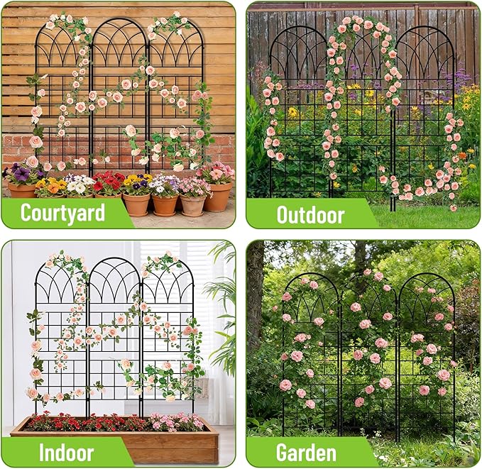 Garden Trellis for Climbing Plants, 3 Pack 38" Wx 64.6" H Rustproof Flower Trellis with Black Coating, Outdoor Climbing Rose Trellis Cucumbers Support for Courtyards Lawns (Square Grid, 3 Pieces)