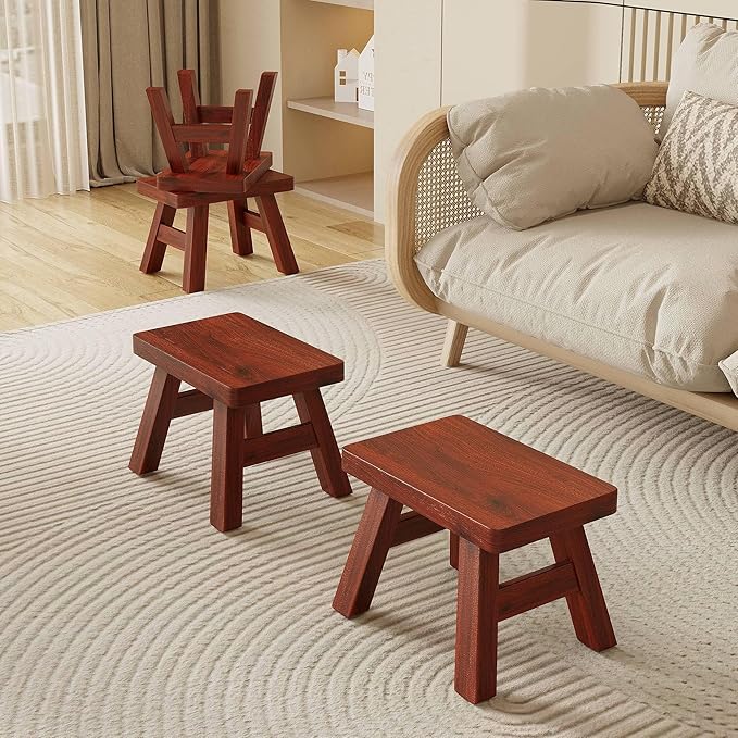 Sturdy Step Stool Footstool Solid Wooden Small for Kids Adults Sink Plant Stand Fishing Stool (Brown)