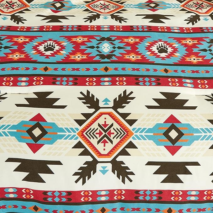 Chezmoi Collection Tona 3-Piece Southwestern Geometric Motif Comforter Set - Multicolor Red Brown Blue Cream Printed Washed Microfiber Bedding, Queen
