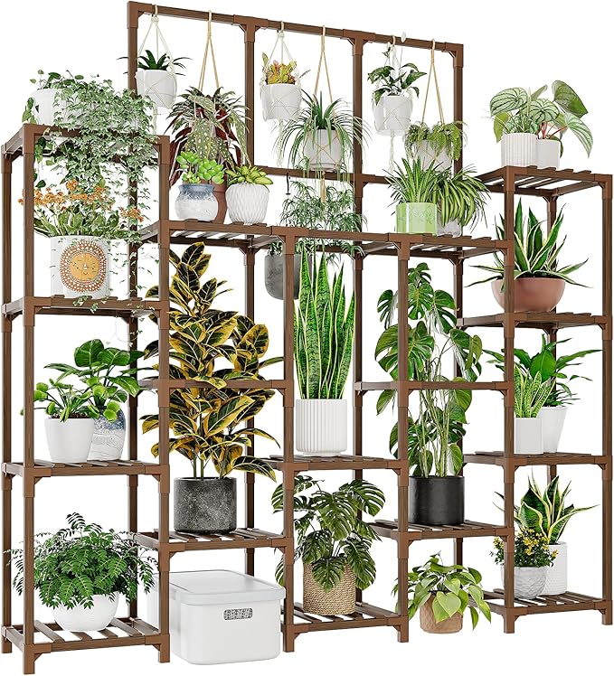GENTINGBRO Plant Stand Indoor Outdoor 63" Tall Plant Shelf for Plants 14-Tier Large Plant Sheves for Living Room Heavy Duty Plant Rack Garden Balcony Patio Hanging Planter