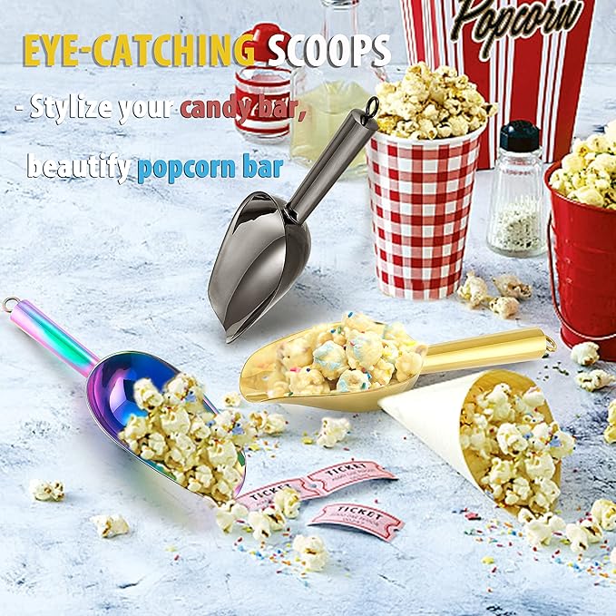 Mini Ice Scoop Set of 2, E-far 3 Ounce Gold Stainless Steel Scoops for Candy/Flour/Sugar, Small Metal Scoops for Party/Canisters Jars/Kitchen Bar/Ice Maker, Rust Proof & Dishwasher Safe