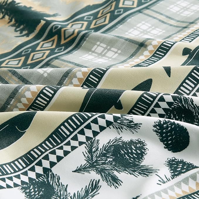 Chezmoi Collection Ridge 7-Piece Northwest Cabin Lodge Bed in a Bag California King Comforter Set - Multicolor Pine Tree Fish Deer Printed Microfiber Bedding Set