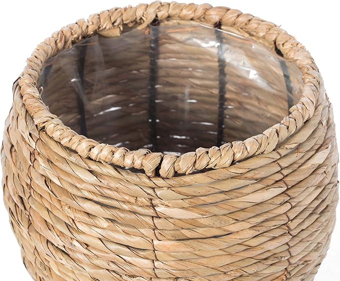 Vintiquewise Woven Round Flower Pot Planter Basket with Leak-Proof Plastic Lining- Small