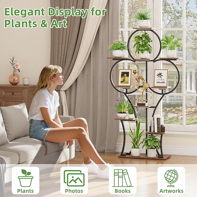 POZILAN Plant Stand Indoor with Grow Lights - 63" Indoor Plant Stands, 10 Tiered Plant Shelf for Indoor Growing, Corner Lighted Plant Shelves for Balcony, Living Room, Patio, Black