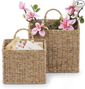 Set of 2 Wicker Hanging Basket for Organizing, Front Door, Mail, Flowers - Woven Wall Baskets for Storage (Natural Seagrass)