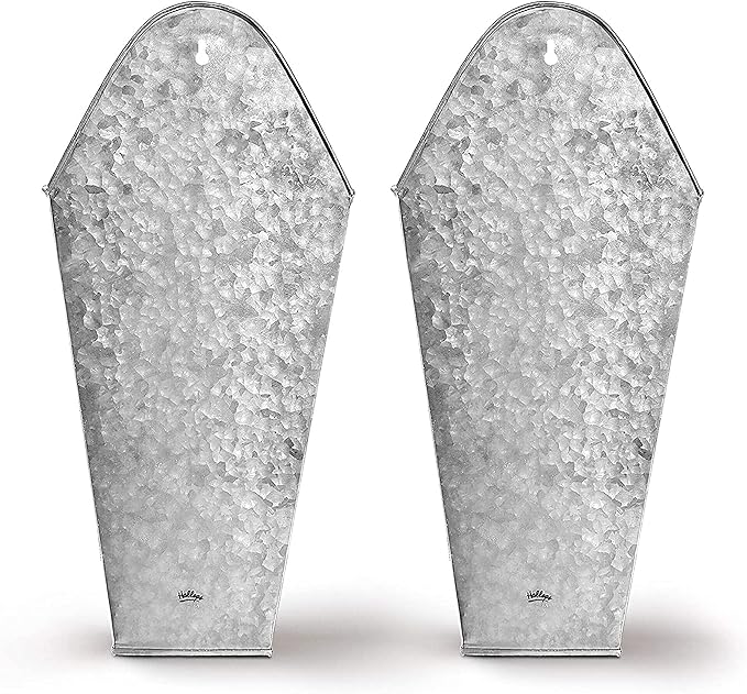 Galvanized Wall Planters - Two (2) Large Premium. Farmhouse Metal Hanging Vase. Rustic Decor. Tall Container for Easter Flowers or Planets. Tin Style Bucket or Pocket