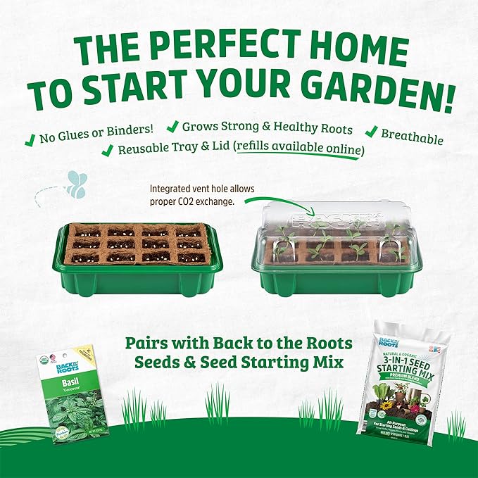 Back to the Roots 12-Cell Greenhouse Germination Kit | Seed Starting Tray with Pots & Vented Lid for Indoor Gardening
