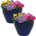 Sunnydaze Round Ceramic Planter - Set of 2 Indoor or Outdoor Plant Pots with Drainage Hole - Chalet - 9" - Imperial Blue Glaze