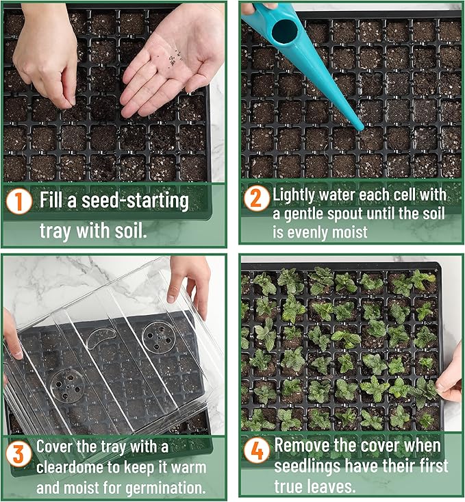 Mr. Pen- Seed Starter Tray Kit, 5 Pack, Total 350 Cells, Durable Plant Germination Trays with Humidity Vented Domes and Bases, Ideal for Seed Starting, Indoor Gardening and Greenhouse