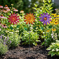Garden Stakes Decorative, Metal Flowers for Outside, Glow in Dark Yard Lawn Ornaments Plant Pot Flower Bed Decor, Patio, Set of 3, Purple Yellow Red
