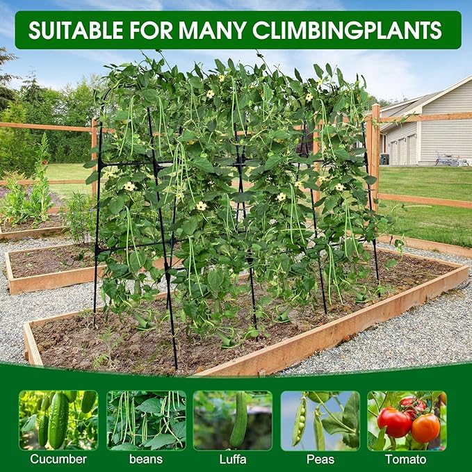 OTOSUNNY Garden Trellis for Climbing Plants Outdoor, Cucumber Trellis for Raised Bed Garden, Arch Trellis Support for Cucumbers Tomatoes Beans Peas, 50x48 inch, Metal Trellis with Netting, Black