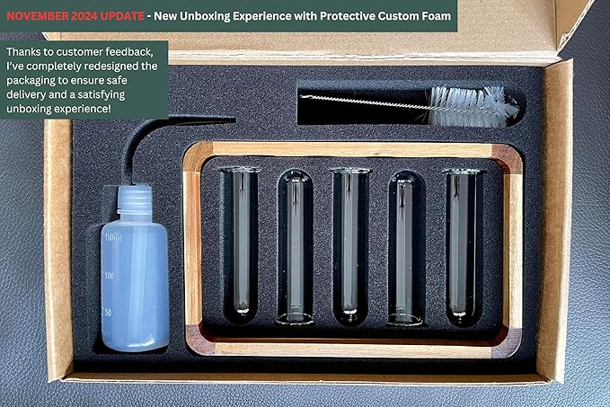 Source & Plot Plant Propagation Station - Acacia Wood Stand with 4 Glass Test Tubes, Tabletop Hydroponic Terrarium Planter Rack for Rooting & Houseplant Decor, Gift for Plant Lovers
