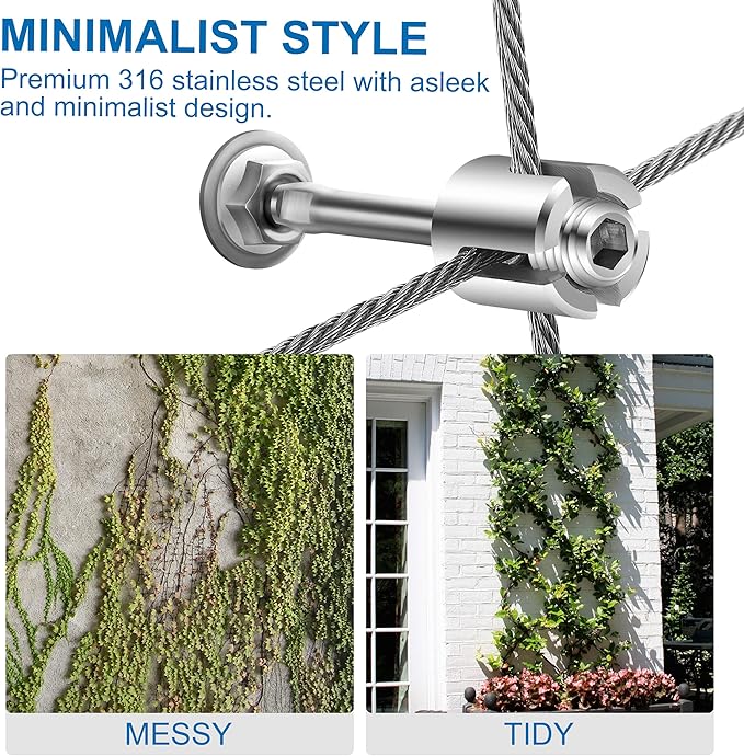 Wire Trellis for Climbing Plants Outdoor, 30-Set Wall Wire Trellis Kit with 1/8in x 150ft Stainless Steel Cable & Cutter, T316 Espalier System for Fence and Garden DIY Projects