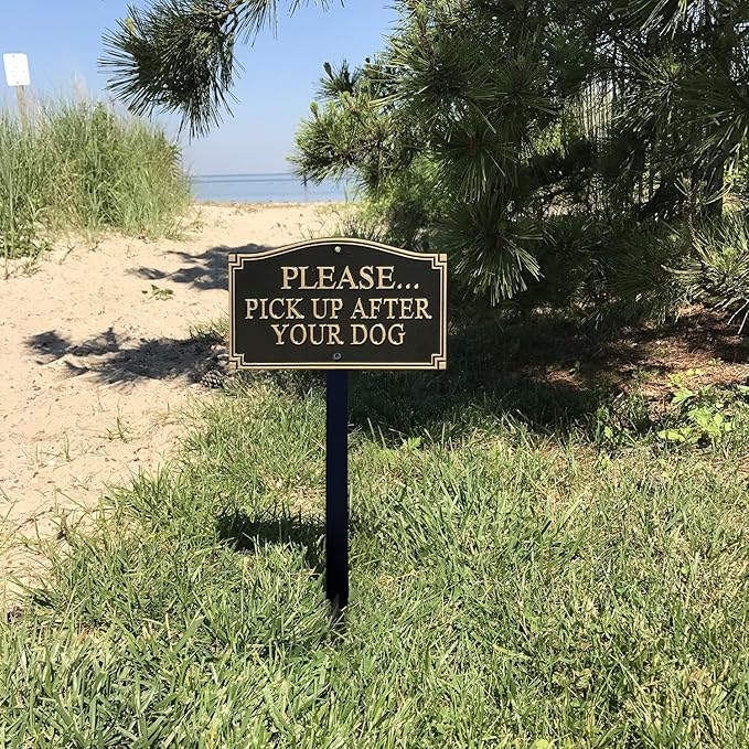 SmartSign Please Pick Up After Your Dog -Yard Sign | 5.75" x 9.5" Aluminum Garden Statement Plaque with 18" Black Premium/Designer Lawn Sign with Stake, Made in USA