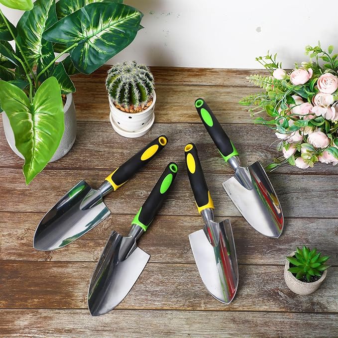 Yaocom Garden Shovel Aluminum Alloy Heavy Duty Trowel Garden Tool Small Shovels for Digging Metal Hand Trowel Spade with Soft TPR Handle for Lawn Yard Farm Home Shop Planting(24 Pcs)