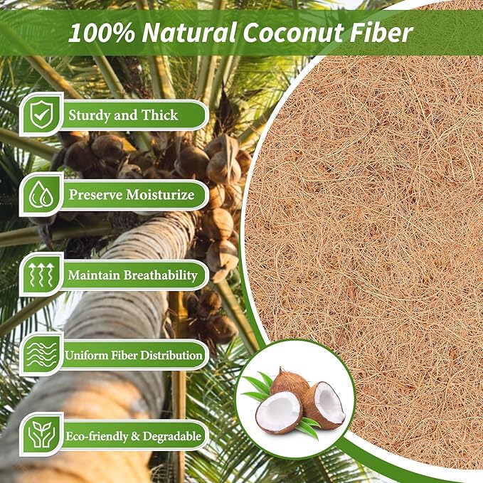 Legigo 12X160 Inch Natural Coco Liner Roll, Coconut Liners for Planter Window Box Hanging Basket, Coconut Coir Roll Coco Fiber Mat for Garden Decoration DIY Moss Poles Pet Pad Reptiles Carpet