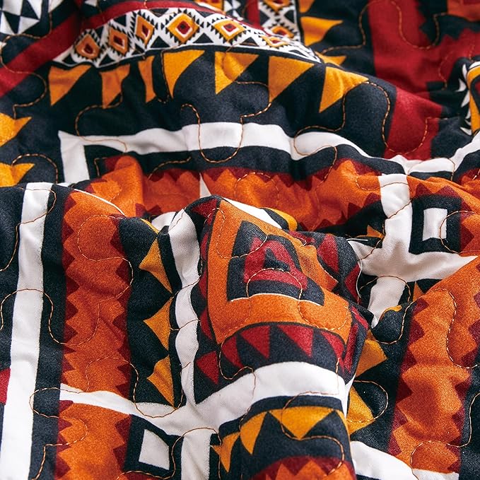 Chezmoi Collection Rodeo 3-Piece Southwestern Sunset Cowboys Quilt Set Full - Multicolor Red Orange Black White Printed Microfiber Lightweight Bedspread Set for All Season